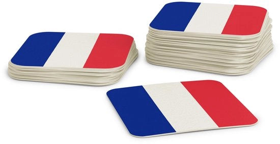 Sostegni per bicchieri da vino in cartone quadrato (9,3cm x 9,3cm), 50 pezzi, decorazione da tavola con bandiera francese