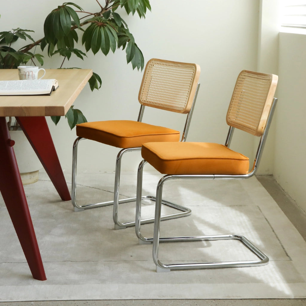 Sedie da Pranzo Set 4 Pezzi ¨C MINIMAL ¨C Velluto e Rattan, Gambe in Metallo, Imbottite, Moderne