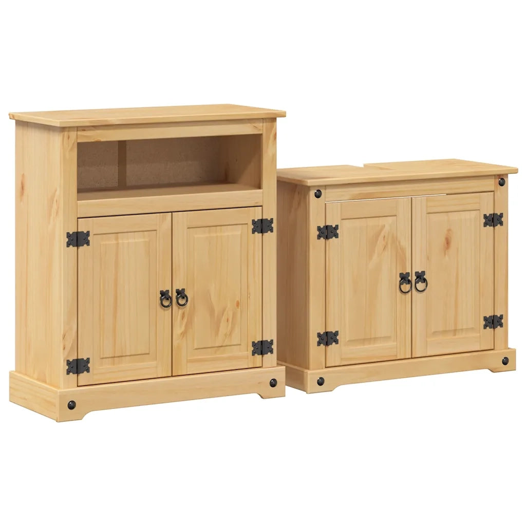 Set Mobili da Bagno | Armadio da bagno 2 pz Corona in Legno Massello di Pino
