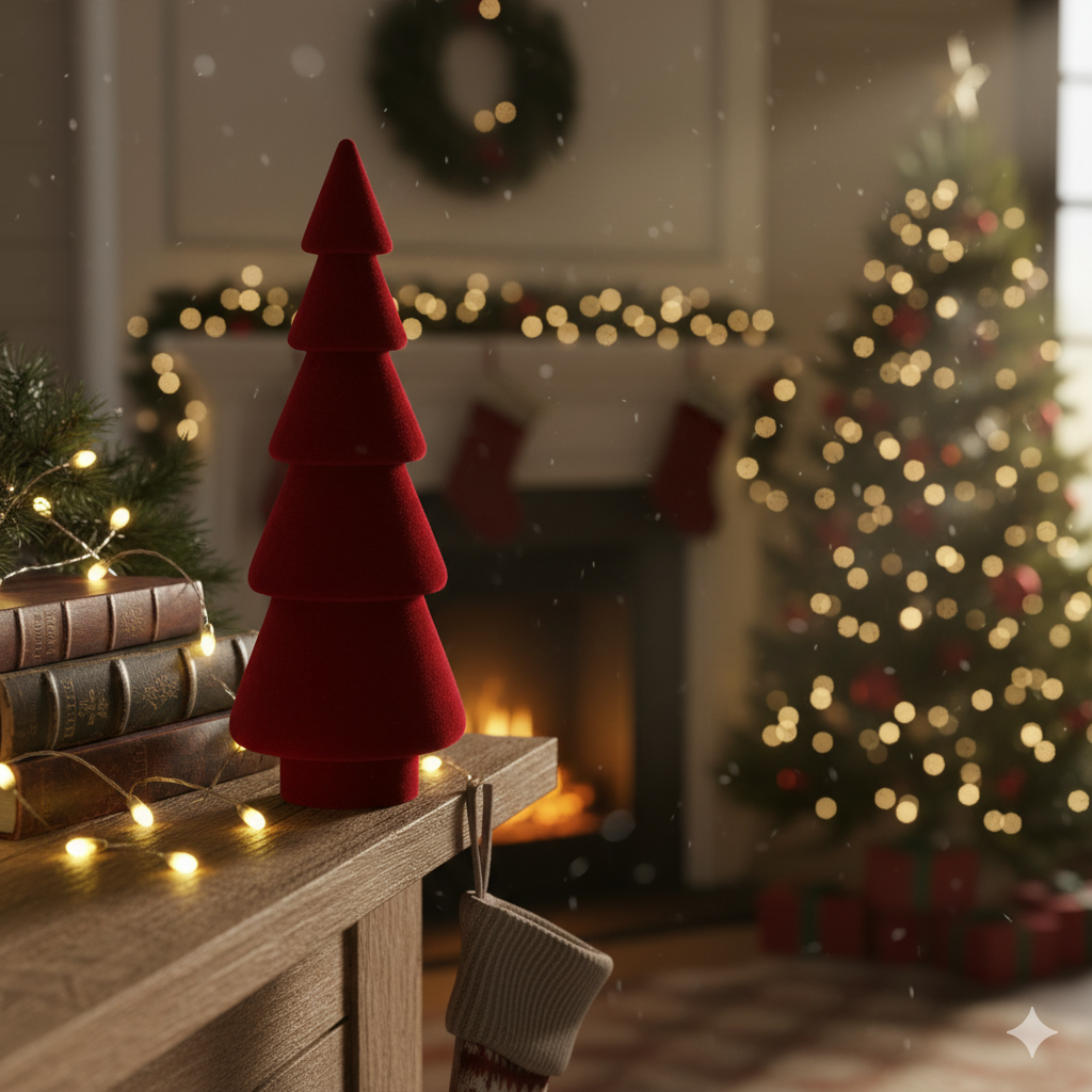 Albero legno e velluto rosso cm Ø9xh25