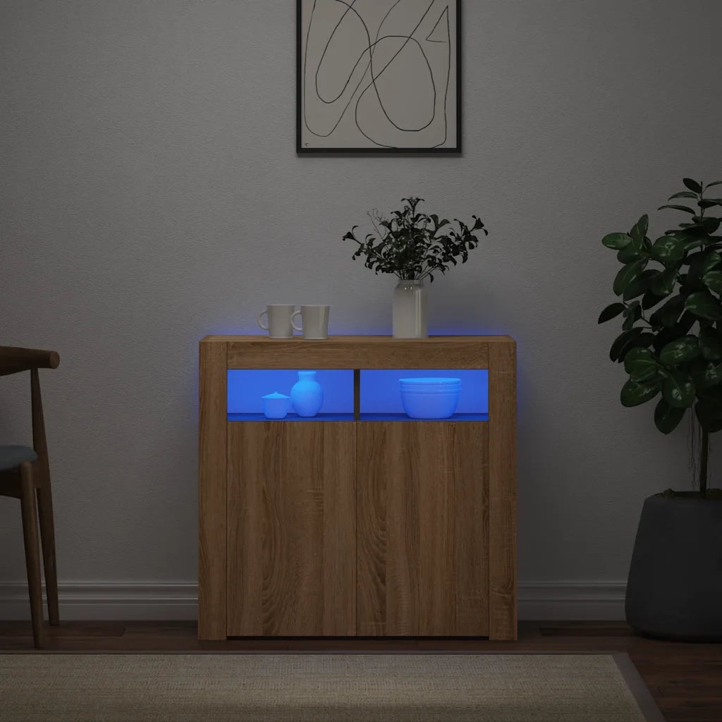 Credenza | Madia | Buffet da pranzo | Armadio da pranzo con Luci LED Rovere Sonoma 80x35x75 cm