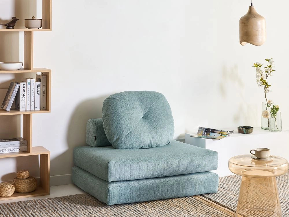 Divano Pouf Letto Tessuto Verde Menta Rivestimento Singolo Letto Sedia Pieghevole con Cuscino Design Moderno