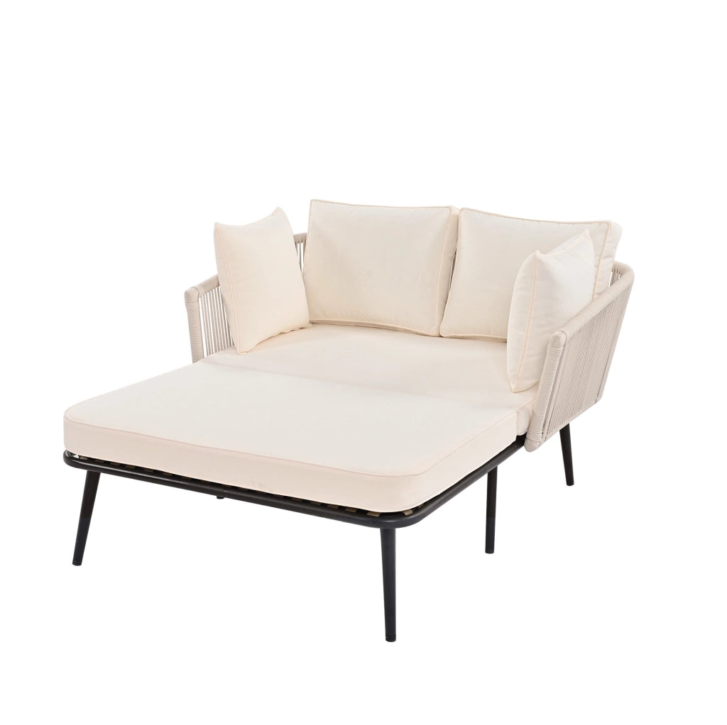 Lettino prendisole da esterno con cuscino da 10 cm; poliestere beige