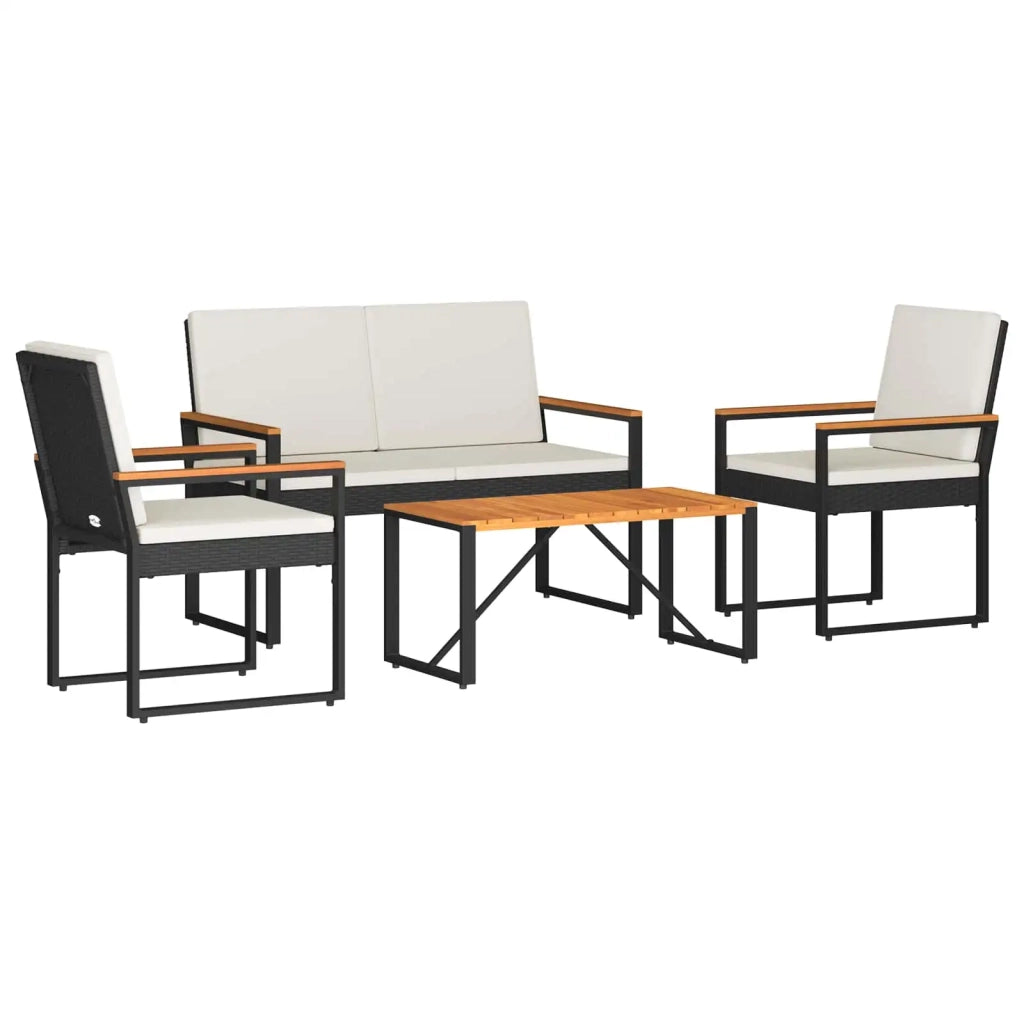 Set Mobili da Esterno 4 pcs Nero e Bianco Crema polyrattan