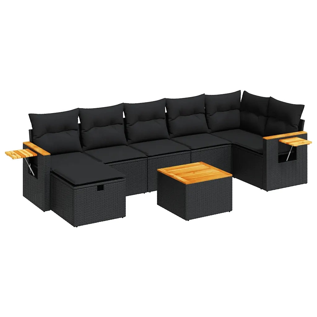 vidaXL Set Divani da Giardino con Cuscini 8 pz Nero in Polyrattan
