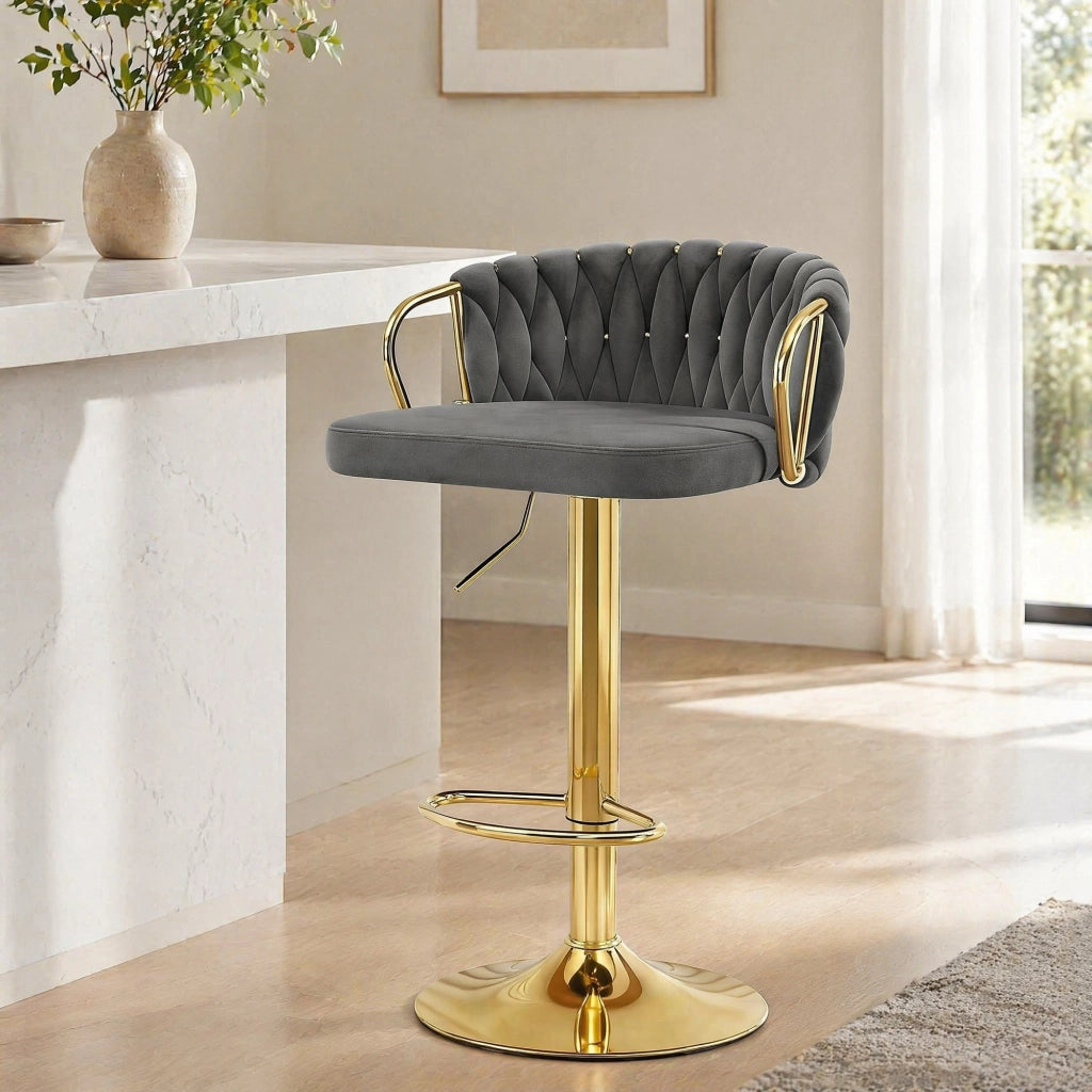 SEDIA BAR Girevole e Regolabile 49,5x77-98x50,5 cm Velluto Grigio Scuro