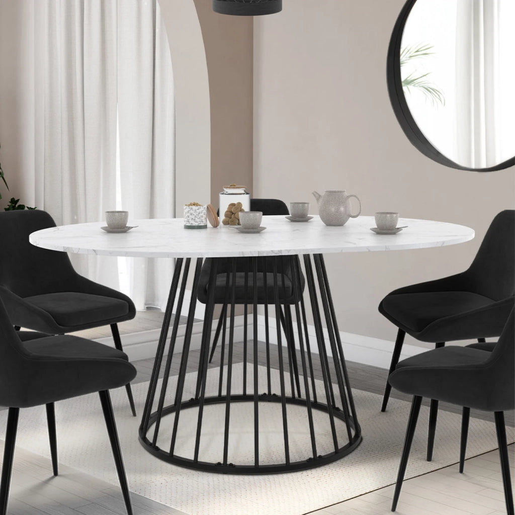 IDMarket - YUNA tavolo da pranzo rotondo allungabile 4-8 persone ALASKA piano effetto marmo bianco e nero 110 - 150 cm