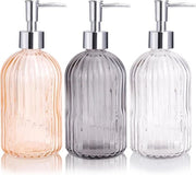 Confezione da 3 pezzi, Dispensatore di sapone liquido per mano in vetro chiaro 14oz con pompa in plastica resistente all'ossidazione - Dispensatore di sapone liquido riutilizzabile per il bagno e il piano di lavoro della cucina