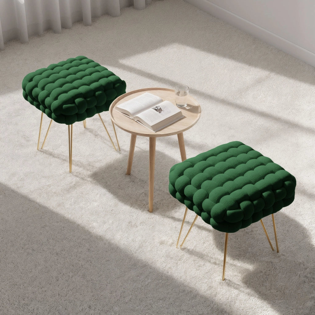 Pouf sgabello in velluto intrecciato 38 cm DOTTY Verde Bottiglia