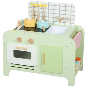 Set Cucina Giocattolo per Bambini da 3+ Anni con 15 Accessori in Legno Verde