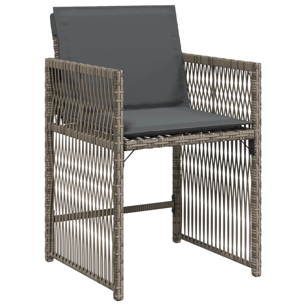 Set da Pranzo per Giardino 5 Pezzi con Cuscini in Rattan Poliestere Grigio