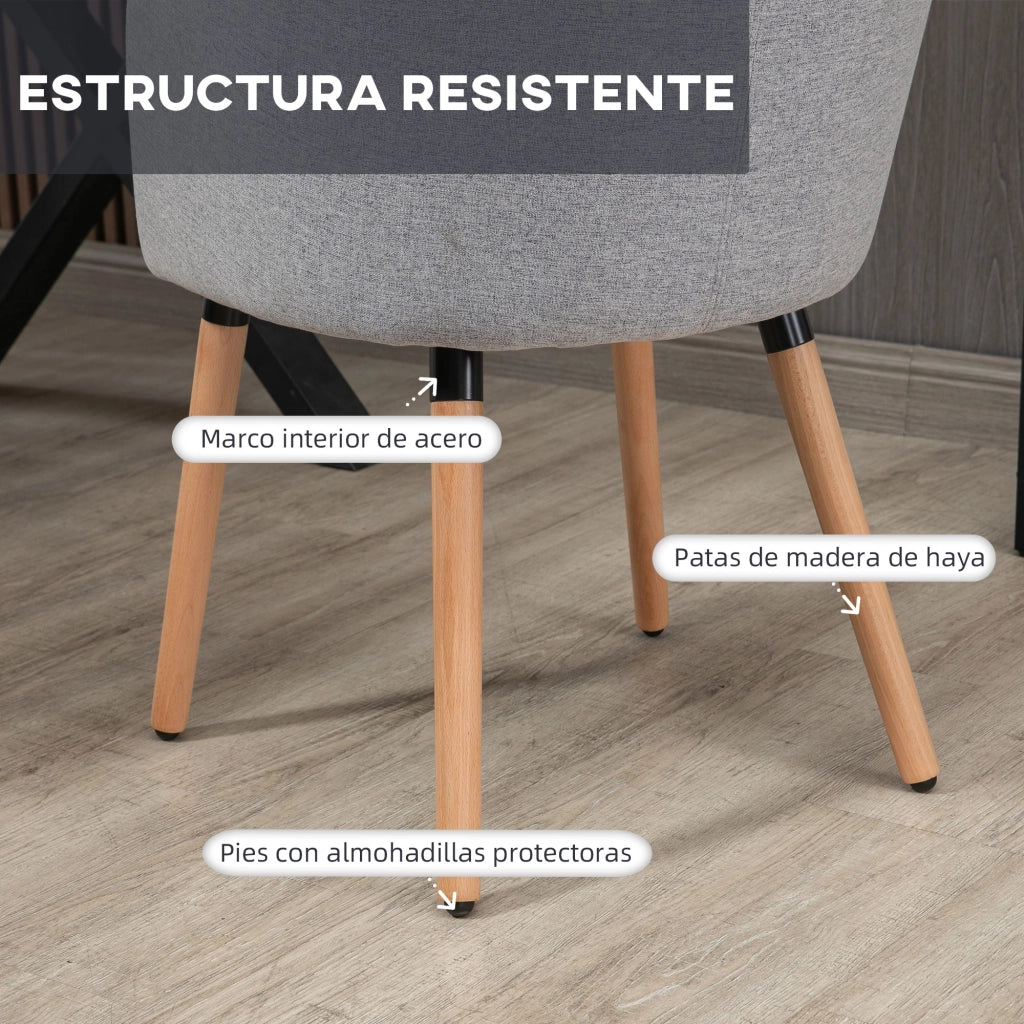 Sedia da Pranzo Imbottita in Tessuto Grigio con Gambe in Legno ¨C Minimal ¨C 57x56x72