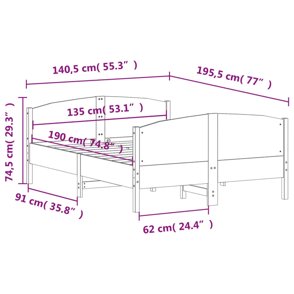 Letto senza Materasso Bianco 135x190 cm Legno Massello di Pino 3216183