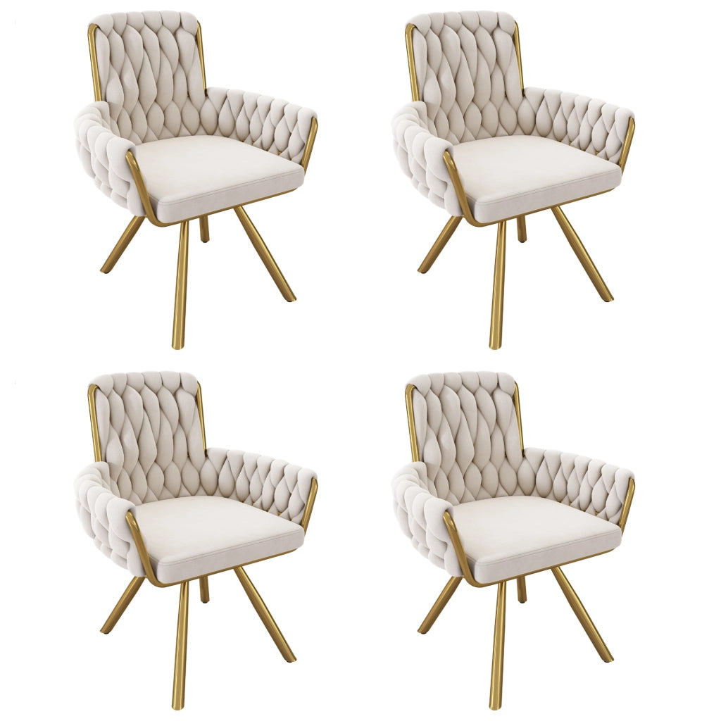 SEDIA Girevole 360° Set da 4 pezzi in velluto beige con braccioli