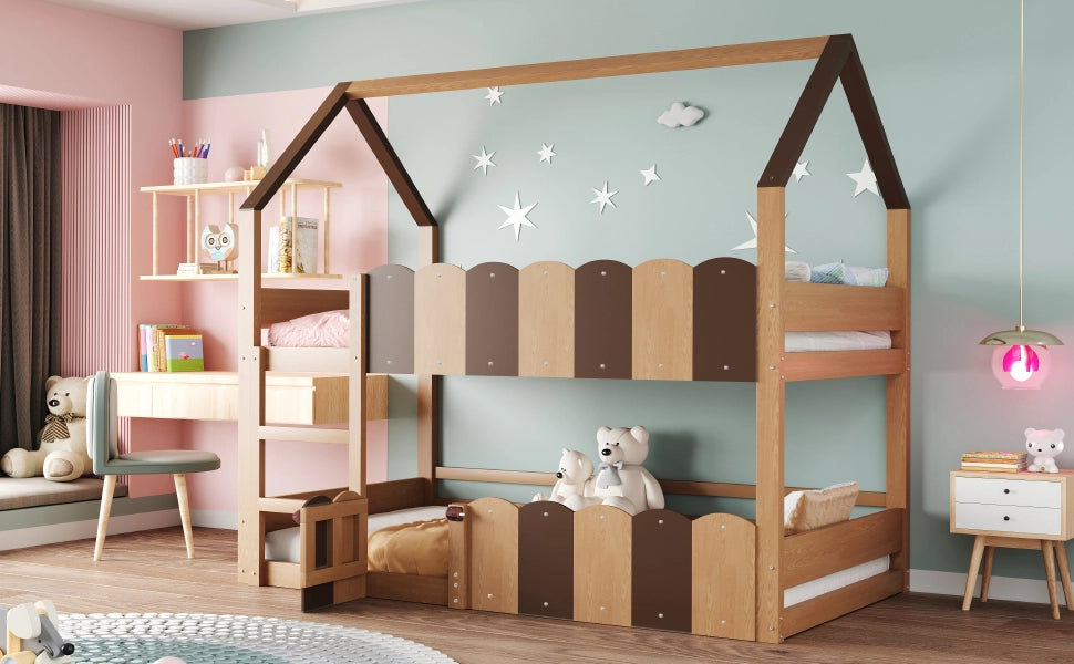 letto a castello in legno colore legno naturale 90 x 200 cm