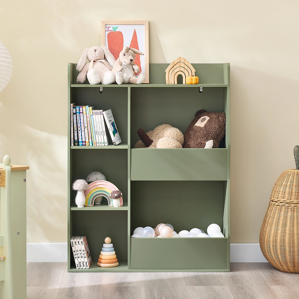 SoBuy Libreria Montessoriana per Bambini - Scaffale Portagiochi con 5 Scomparti Aperti - Libreria da Terra per Cameretta Verde 80x34x104 cm KMB55-K-GR