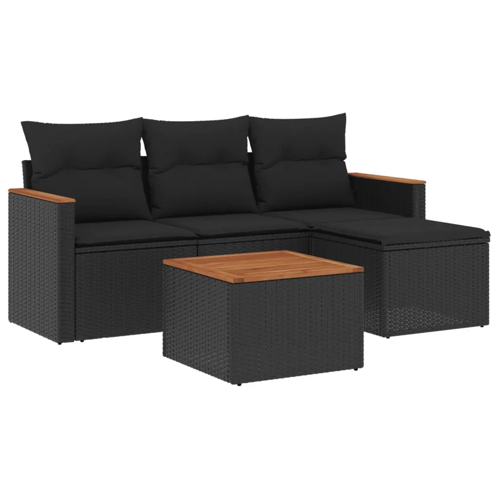 Set Divani da Giardino 5 pz | Set Salotto da Giardino con Cuscini in Polyrattan Nero