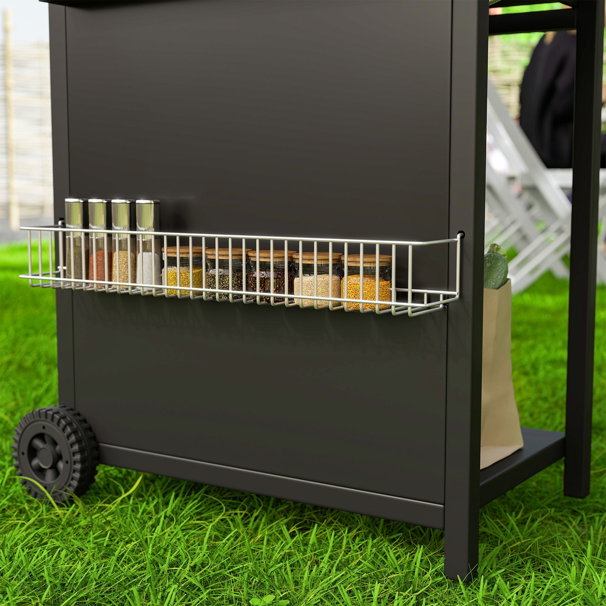 Barbecue a Gas con Bruciatori Indipendenti Coperchio con Termometro e Tavolino Laterale Nero