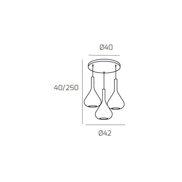 Lampadario a sospensione moderno Kona 3 luci vetro blu e rosone rotondo - Attacco E27 - Regolabile fino a 250cm d.42