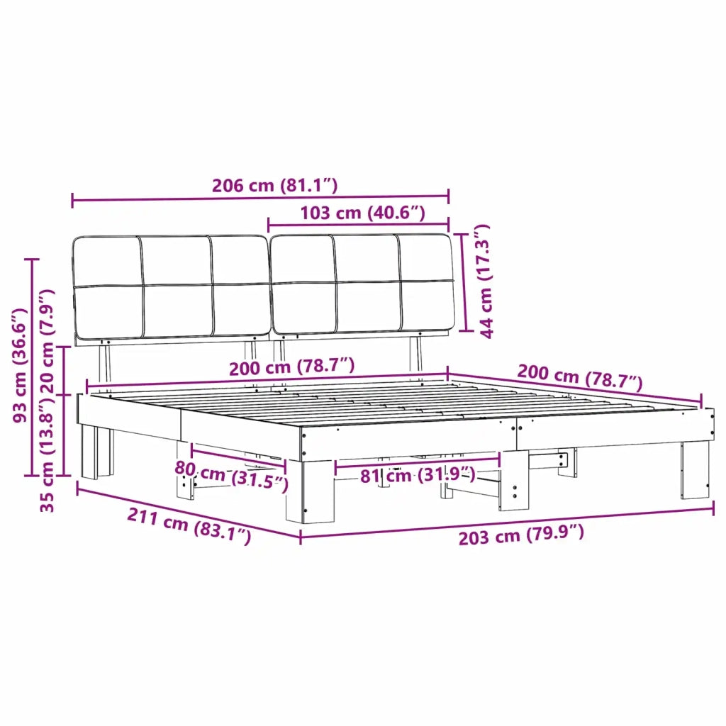 Letto con Testiera Rivestita-Struttura Letto con Testiera Grigio scuro 200 x 200 cm 769563