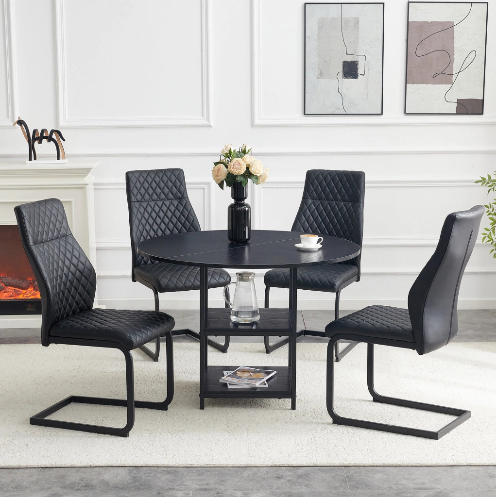 Set tavolo e sedie 107 cm nero MDF metallo 4 posti con vano integrato