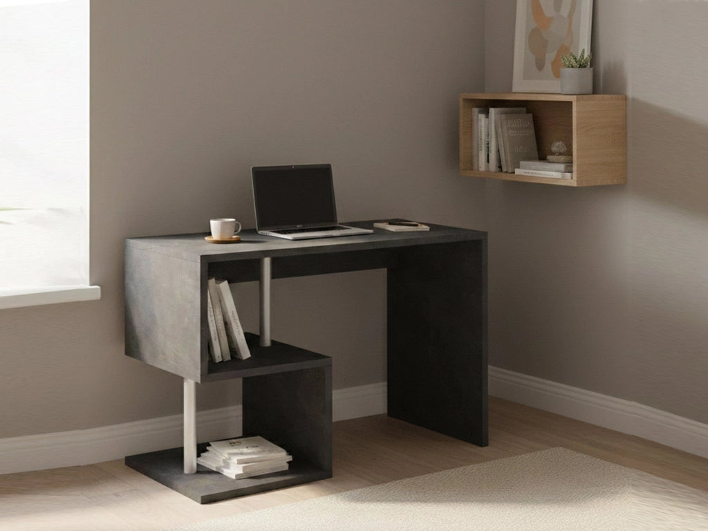 Acan, Scrivania 2 Ripiani Made in Italy, 100x50x78h cm Grigio Ardesia
