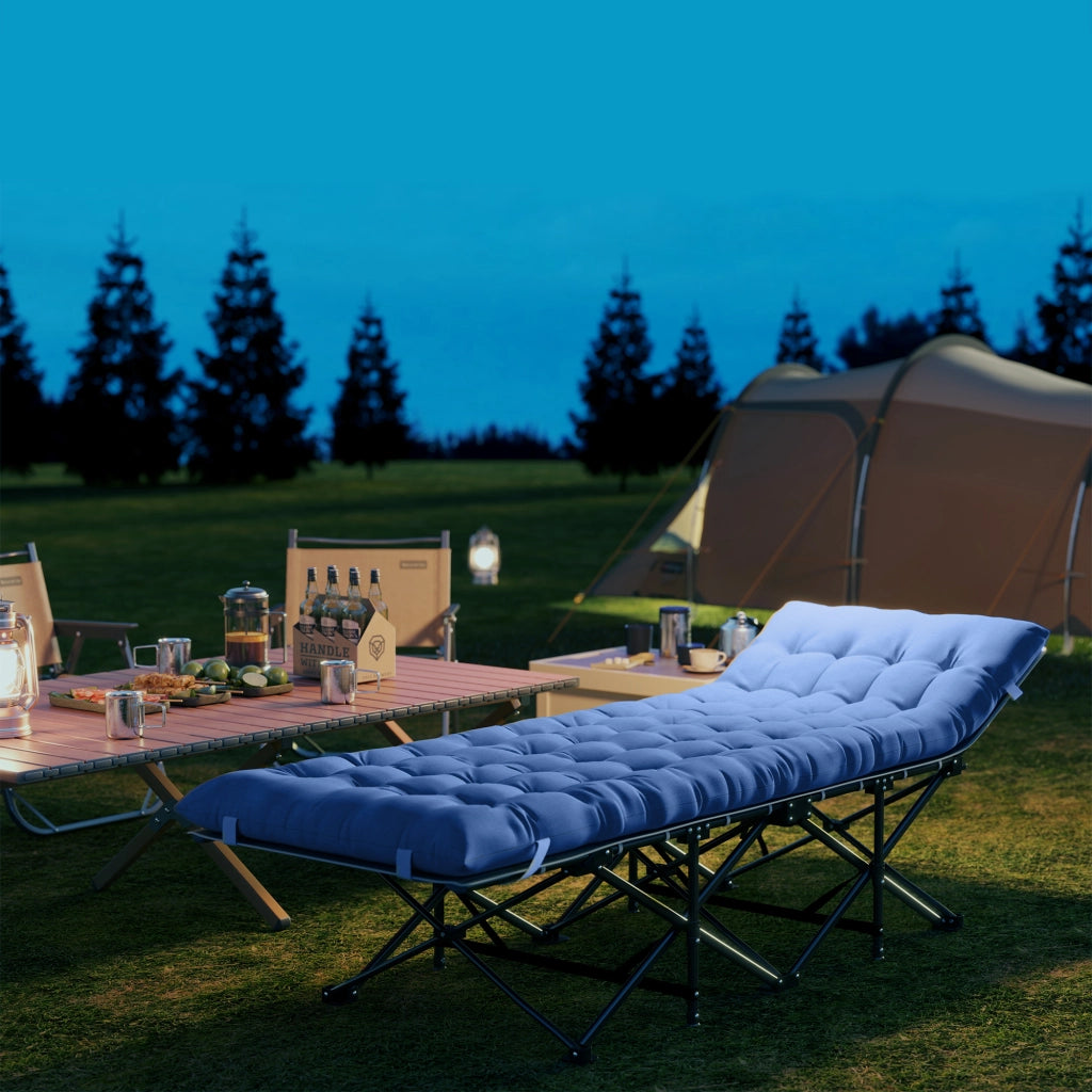 Letto da campeggio pieghevole con materasso ¨C zephmum ¨C blu scuro 185x68x37 cm