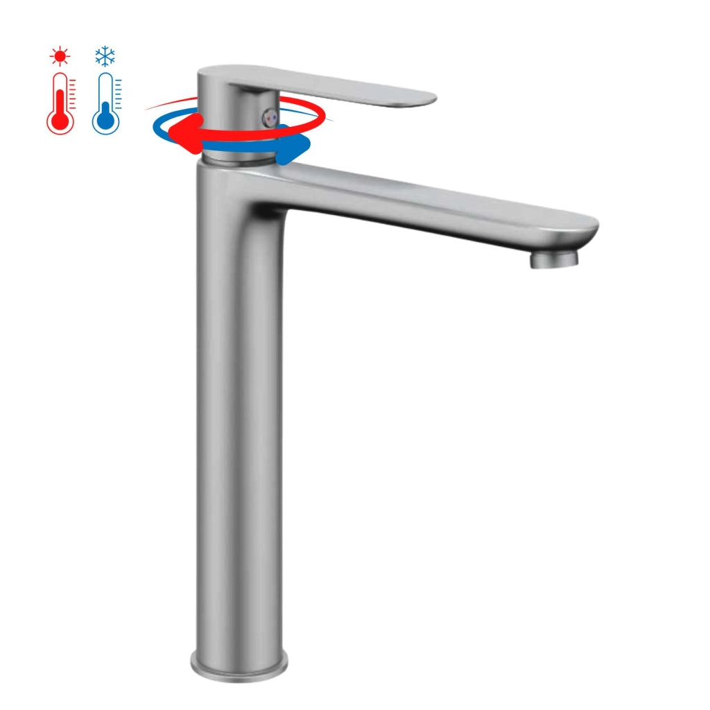 Miscelatore rubinetto oceania per lavabo con bocca alta in ottone nickel spazzolato *** confezione 1