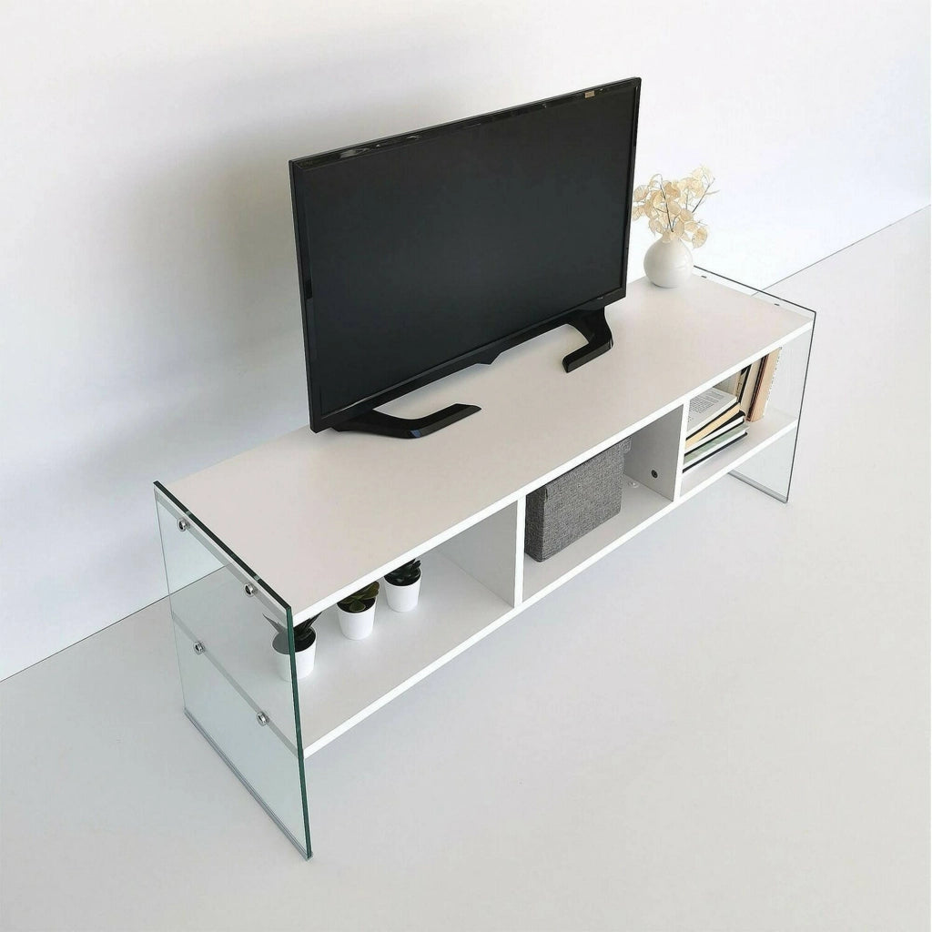 Mobile porta TV Winifred, Credenza da soggiorno, Armadio basso per TV, Base parete attrezzata, 120x35h45 cm, Bianco