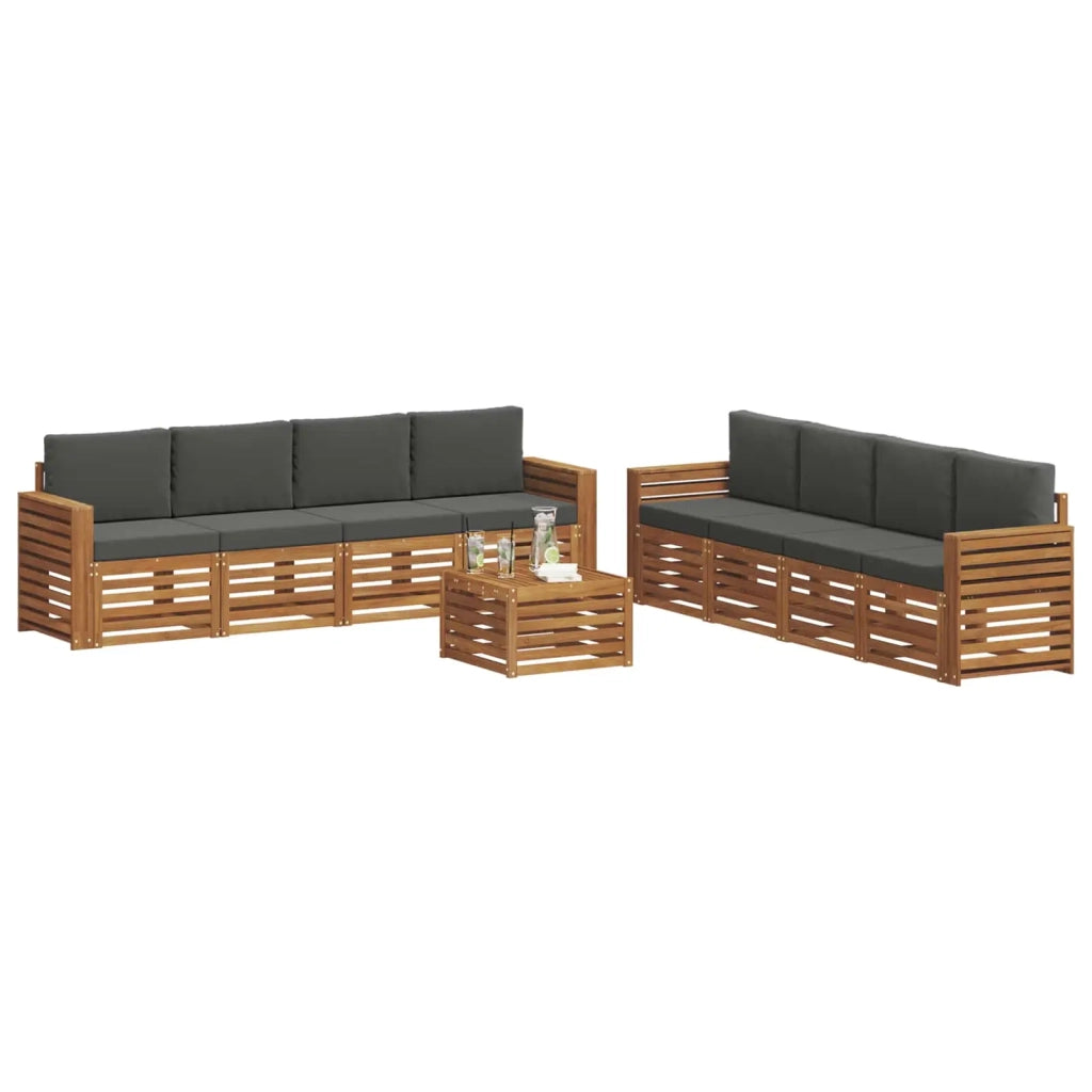 Set divani 9 pcs Naturale e Antracite Legno di Acacia Massello