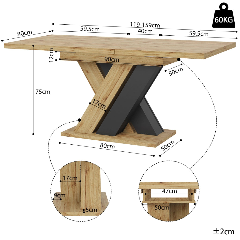 Tavolo da pranzo allungabile nero in MDF con vano integrato e struttura stabile resistente