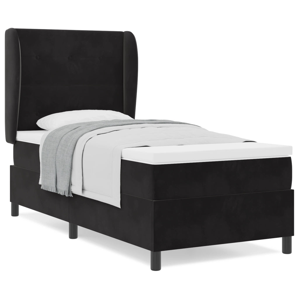 Letto Box Spring con Materasso Nero 100x200 cm Velluto