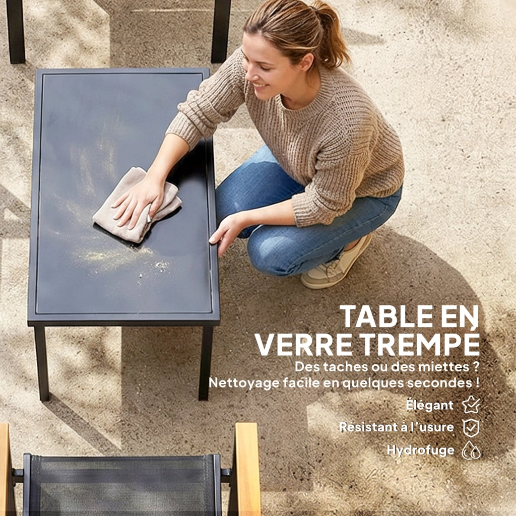 Set giardino 4 pezzi con divano 2 posti, 2 sedie e tavolino in vetro temperato ¨C zephmum ¨C nero