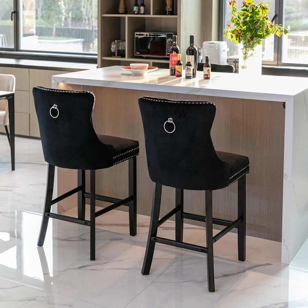 Set 2 sgabelli bar - Xylo - velluto nero gambe legno
