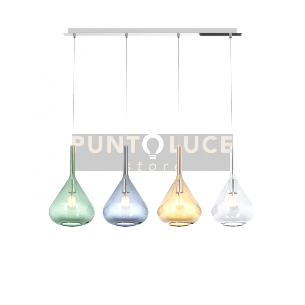 SOSPENSIONE CROMO 4 LUCI RETTANGOLARE VETRI AM + VE + BL + TR 1177CR-S4 R-MC