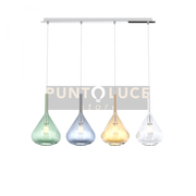SOSPENSIONE CROMO 4 LUCI RETTANGOLARE VETRI AM + VE + BL + TR 1177CR-S4 R-MC