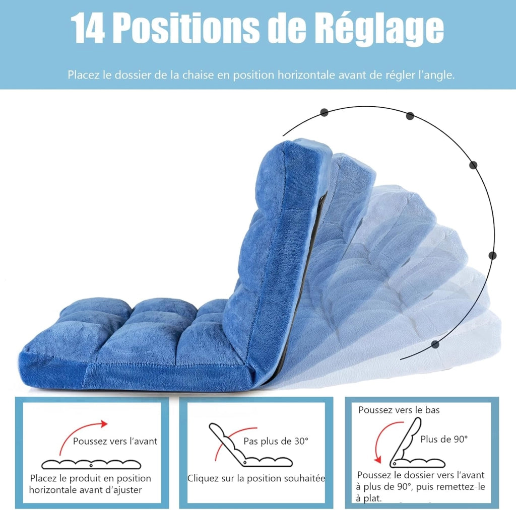 Sedia da pavimento con schienale regolabile, divano da pavimento pieghevole, poltrona da pavimento imbottita, sedia da meditazione per casa e ufficio (blu)