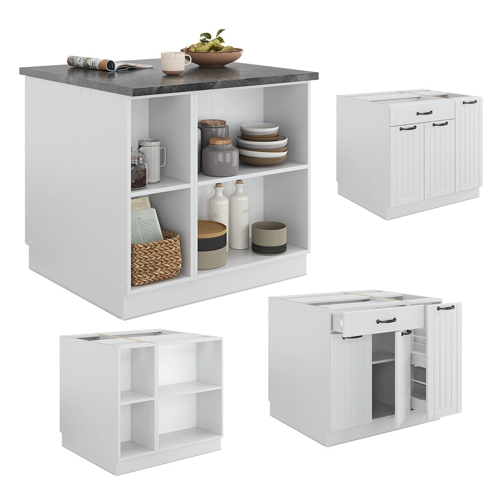 Isola cucina Fame-Line Bianco rustico/Bianco 90 cm con cassetto, senza piano di lavoro Vicco