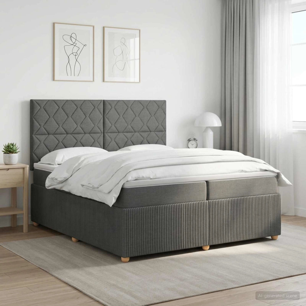 Letto Box Spring LED con Materasso Grigio Scuro 200 x 200 cm 3455945