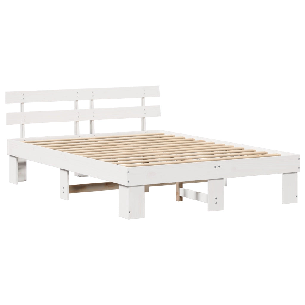 Struttura Letto con Testiera Bianco 140x200 cm Legno Massello di Pino