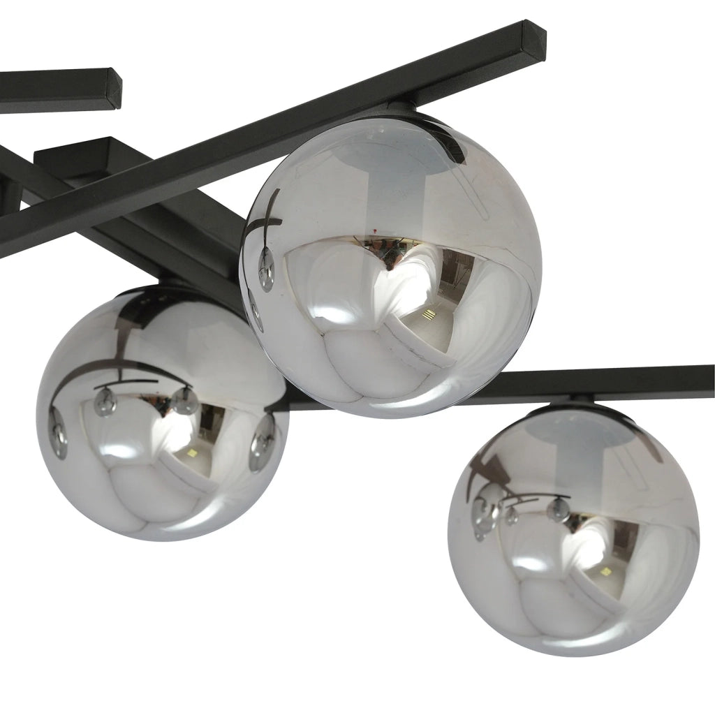 Plafoniera Moderna 5 Luci Teti In Acciaio Nero Bracci Regolabili E Vetro Fumè