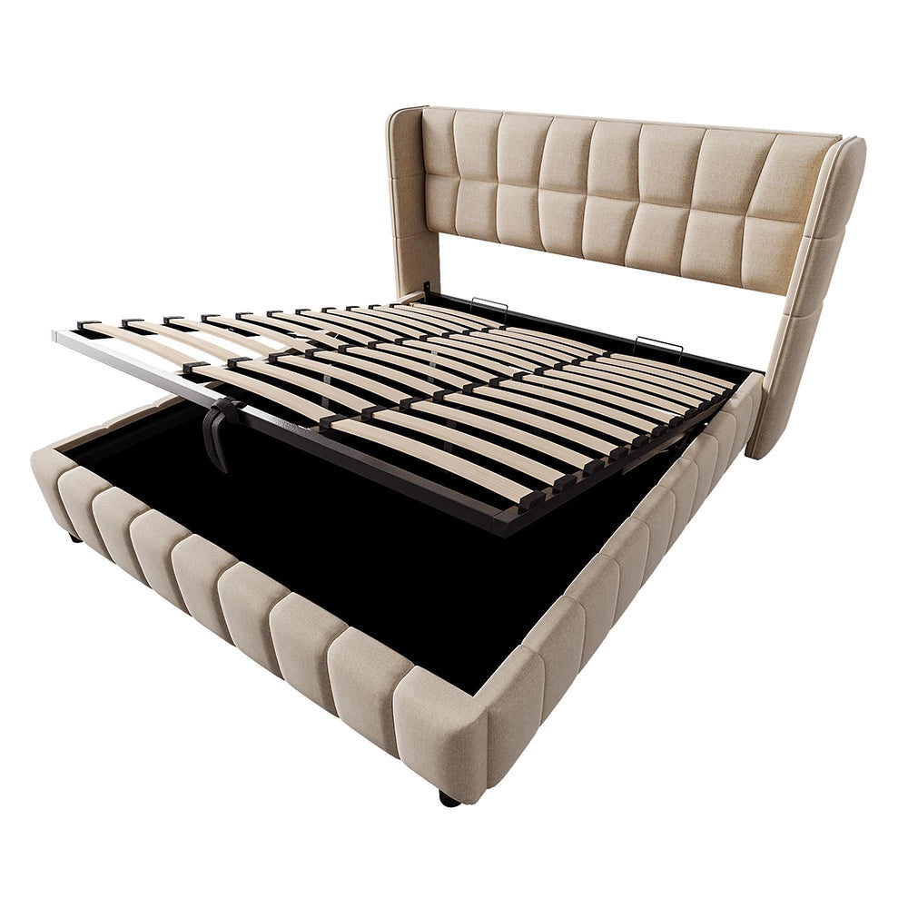Letto imbottito matrimoniale - Xylo - 180x200 cm - Beige - Sistema di stoccaggio pneumatico