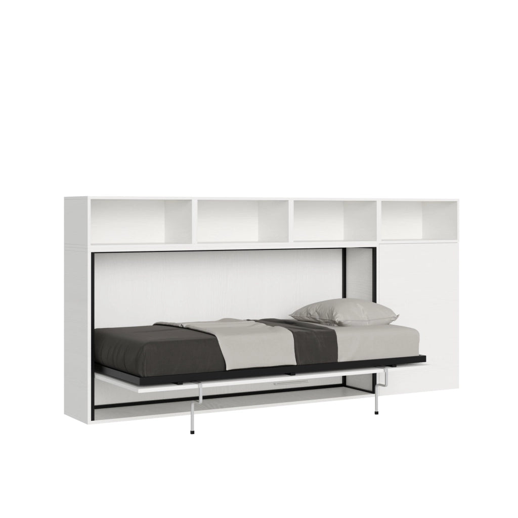 Letto Singolo a Scomparsa Composizione A Kando H129,7 Bianco Frassino con Materasso