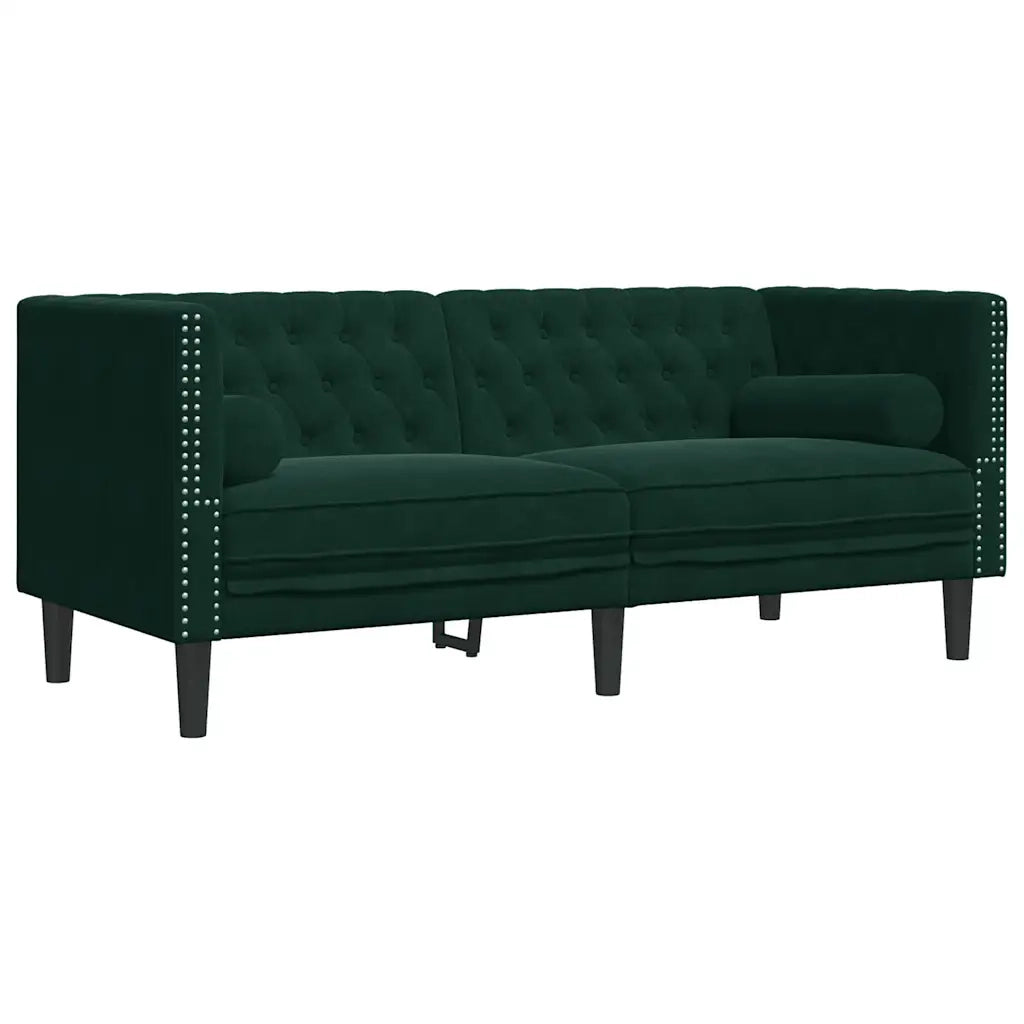 Divano Chesterfield con Rinforzi 2 Posti Verde Scuro in Velluto