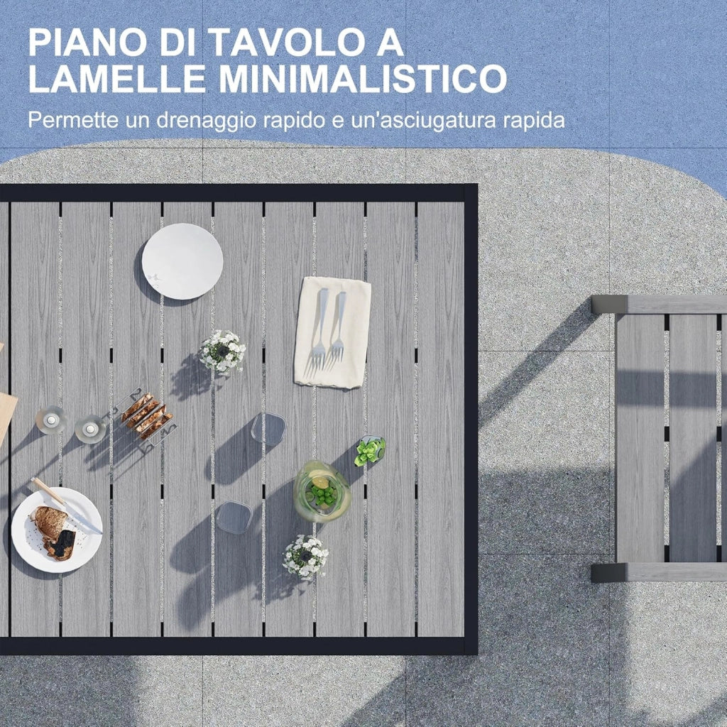 Tavolo da Giardino HDPS Resistente alle Intemperie, 189 x 80 x 74 cm Tavolino da Esterno Finitura a Vena di Legno e Facile da Manutenzionare, Tavolo da Pranzo Esterno per 6 a 8 Persone (Grigio)