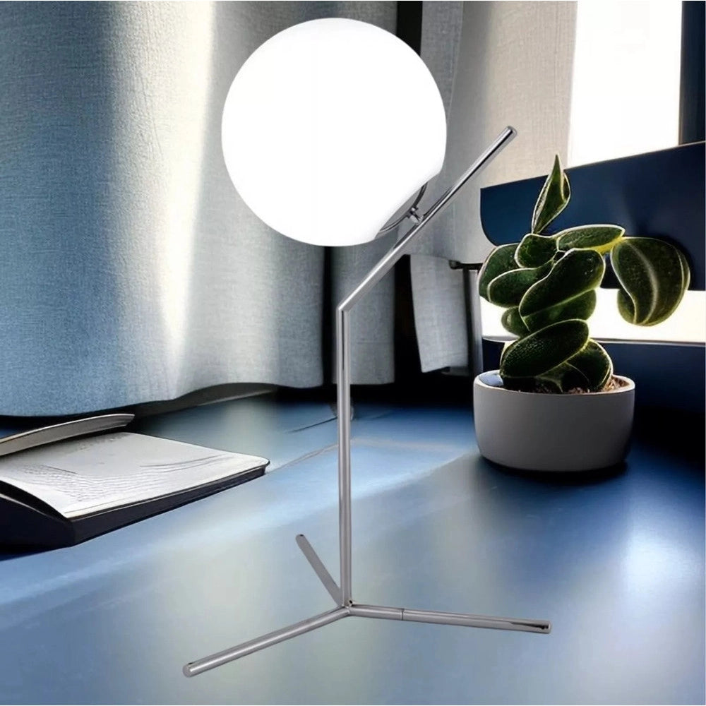Trade Shop - Lampada Scrivania Ramo Con Sfera E27 Argento Lucido Luce Tavolo Minimal Led 10236 -