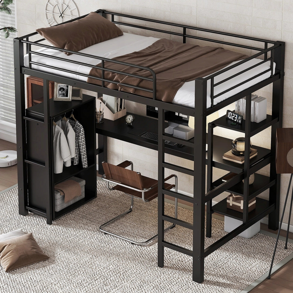 Letto a castello 90x200 con scrivania e armadio - Xylo - Nero