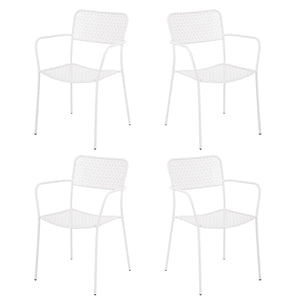 Set 4 sedie da Giardino con Braccioli 57x45/58x81,5h cm in Metallo Aura Bianco