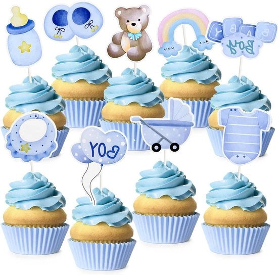 36 pezzi di schiuma per dolce, palloncino arcobaleno, copricupcake e copritorta per festa di compleanno bambino (blu)