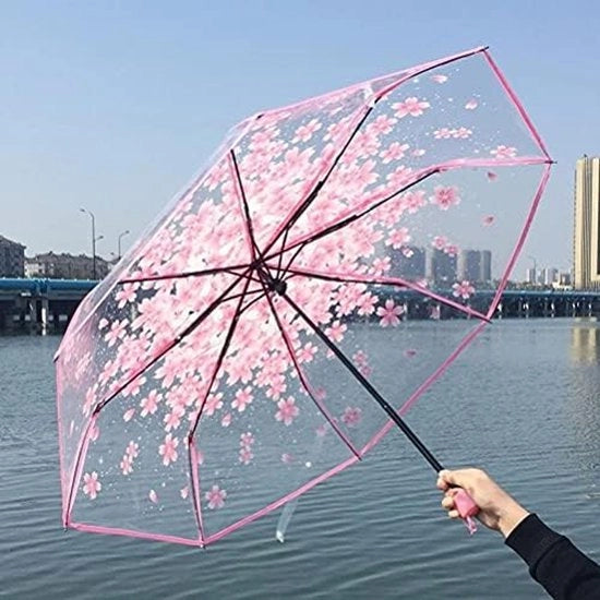Parasole trasparente con fiori di ciliegio - Ripiegabile e Decorativo - 1 Pezzo - Rosa
